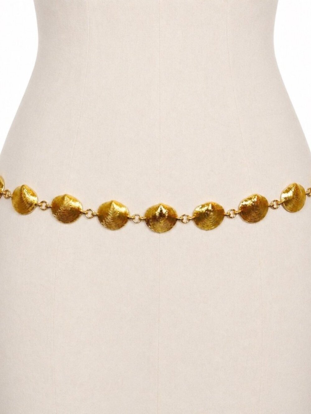 Vintage Gold Tone Sculptural Seashell Link Adjustable Chain Belt 44"